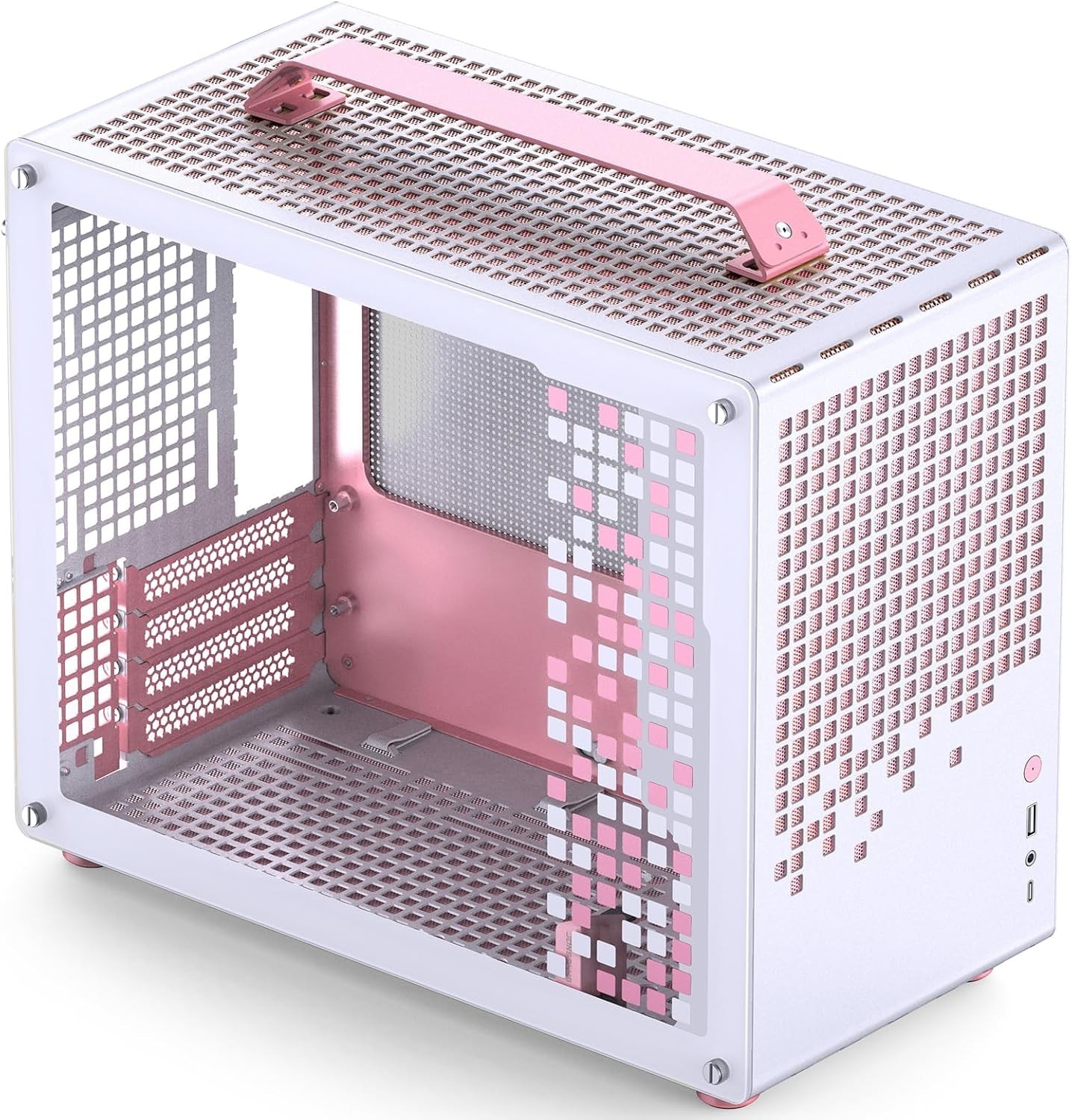 JONSPLUS Z20 Pink/White Micro-ATX Mini Tower Pc Case,with Detachable Carrying