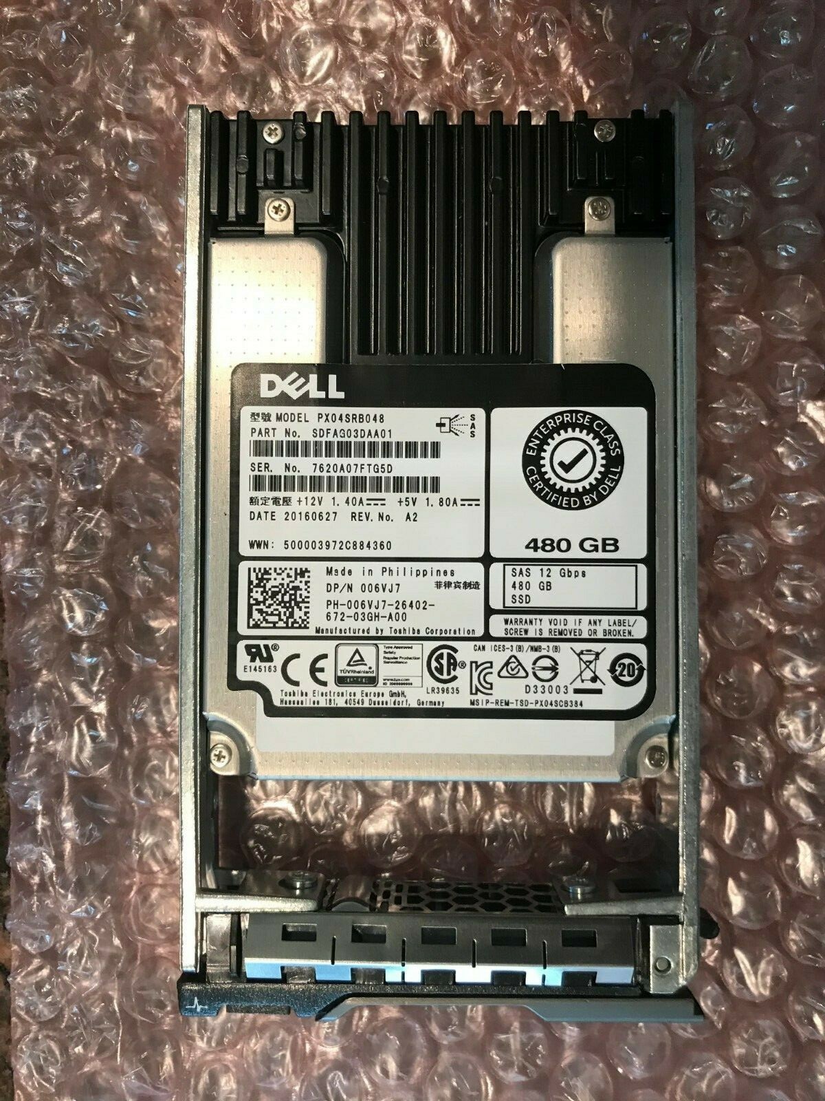 0503M7 DELL 960GB eMLC SAS 2.5" 12Gb/s SSD TOSHIBA PX05SVB096Y 503M7 GEN 12 / 13