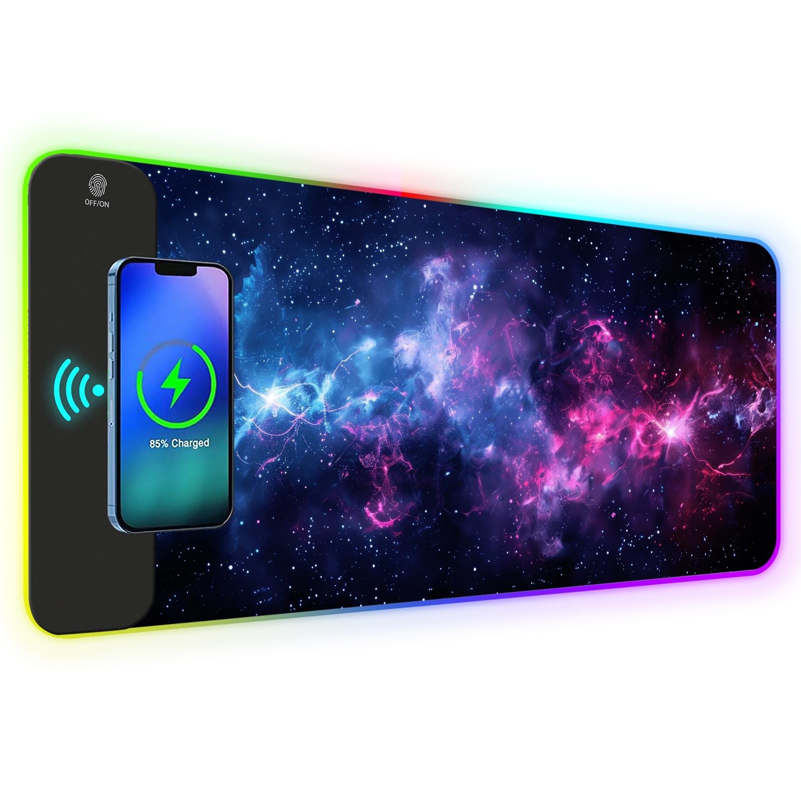 AIMSA RGB Gaming Mouse Pad Large 14 LED Light Modes Blue Purple Cosmic Nebula