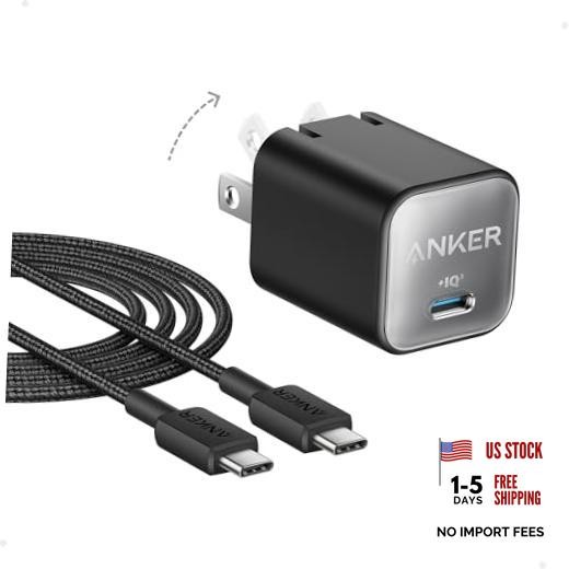 Nano Phone Charger, USB C GaN Charger 30W, PIQ 3.0 Foldable PPS Fast black