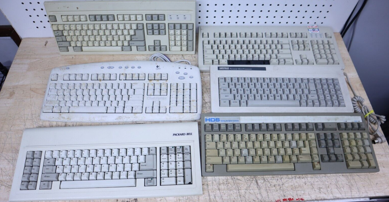 Vintage Lot x6 Computer Terminal Keyboards Logitech HDS Apple M2980 Amstrad Bell