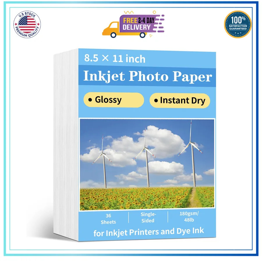Reastar Glossy Photo Paper 8.5 × 11, 36 Sheets Inkjet Photo Printer Paper