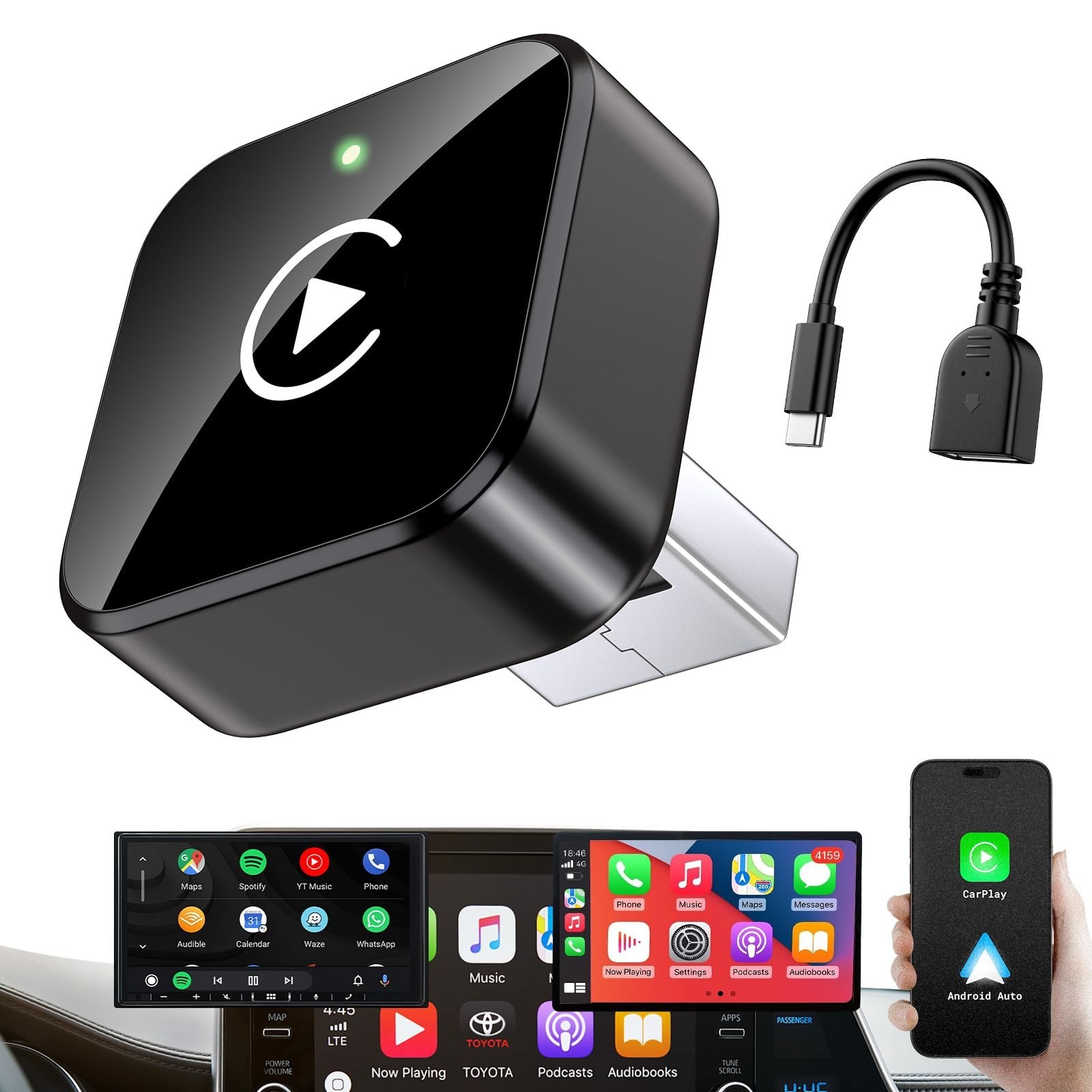 iGENJUN Wireless CarPlay Adapter 2026 Upgrade Mini Design, USB/USB-C Plug & P...