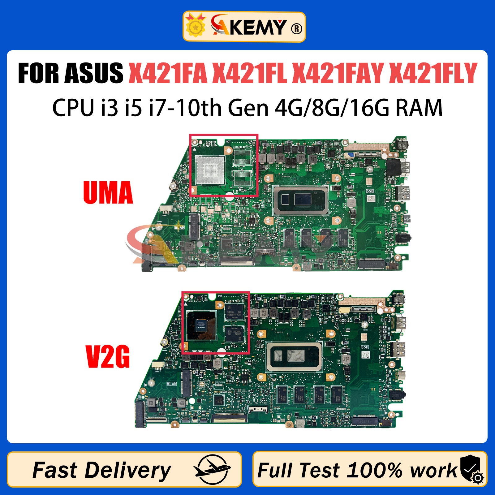 For ASUS V4050F S433F Laptop Motherboard S533F X421FA X521FA CPU i3 i5 i7​ W/CPU