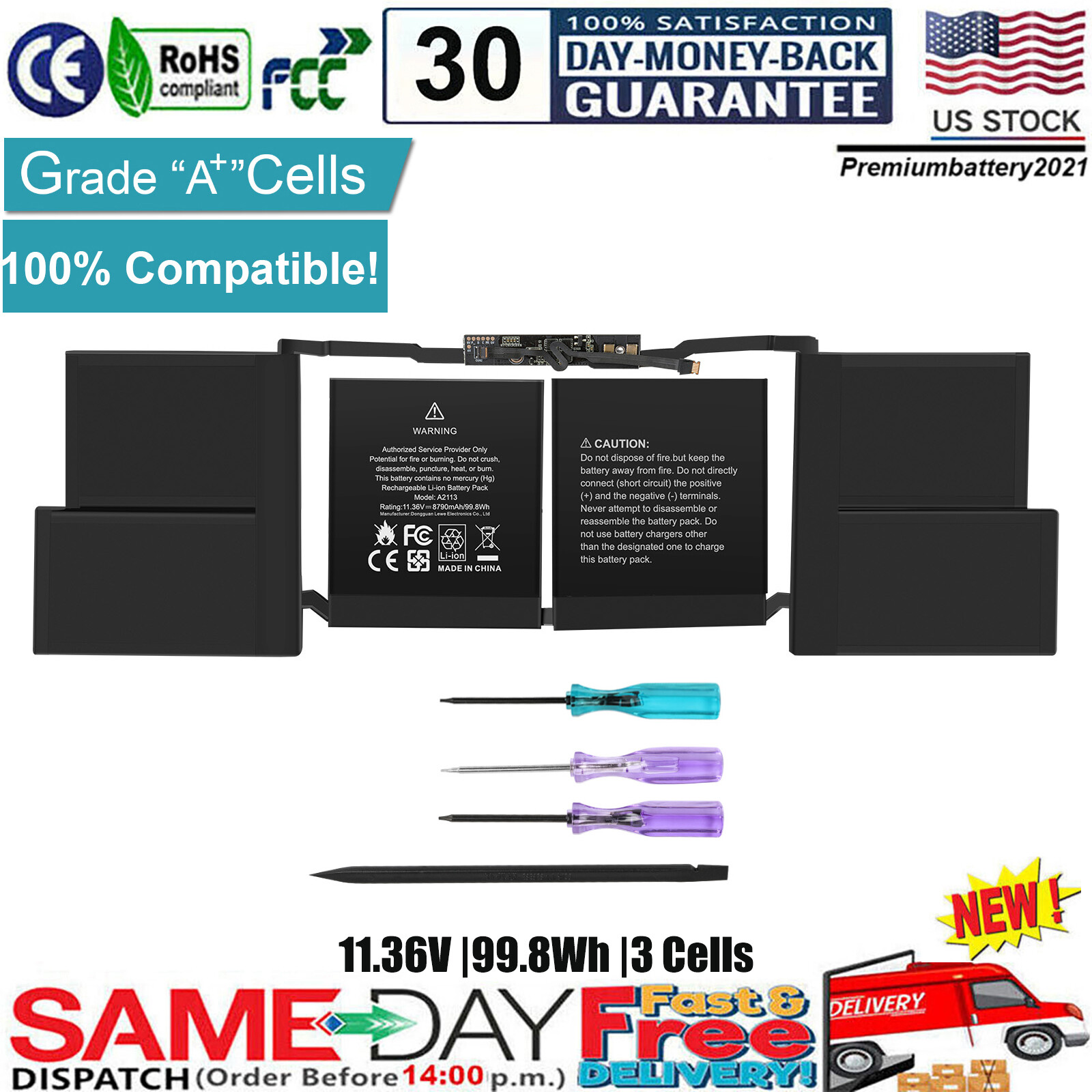 ✅A2113 Battery for Apple MacBook Pro 16" A2141 Year 2019 2020 EMC 3347 99.8Wh