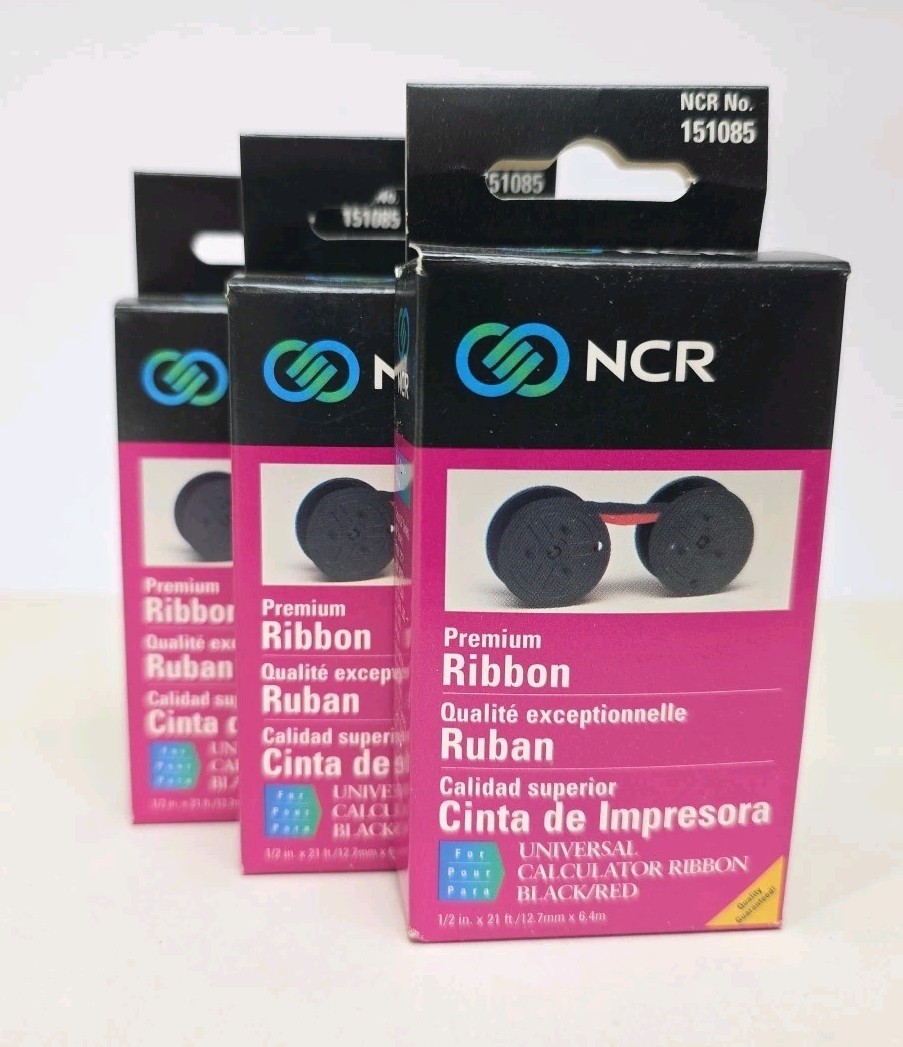 NCR #151085 Premium Ribbon Universal Calculator Ribbon Red Black NIB NOS Qty 3
