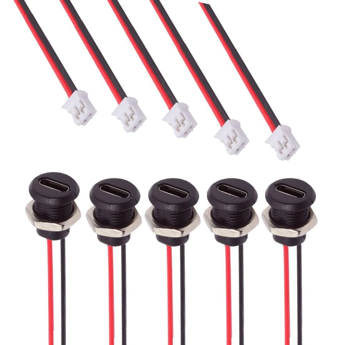 chenyang 5 Pack 2.0mm Pitch 2Pin to USB C Female DC 5V 3A 17.5cm, Black 