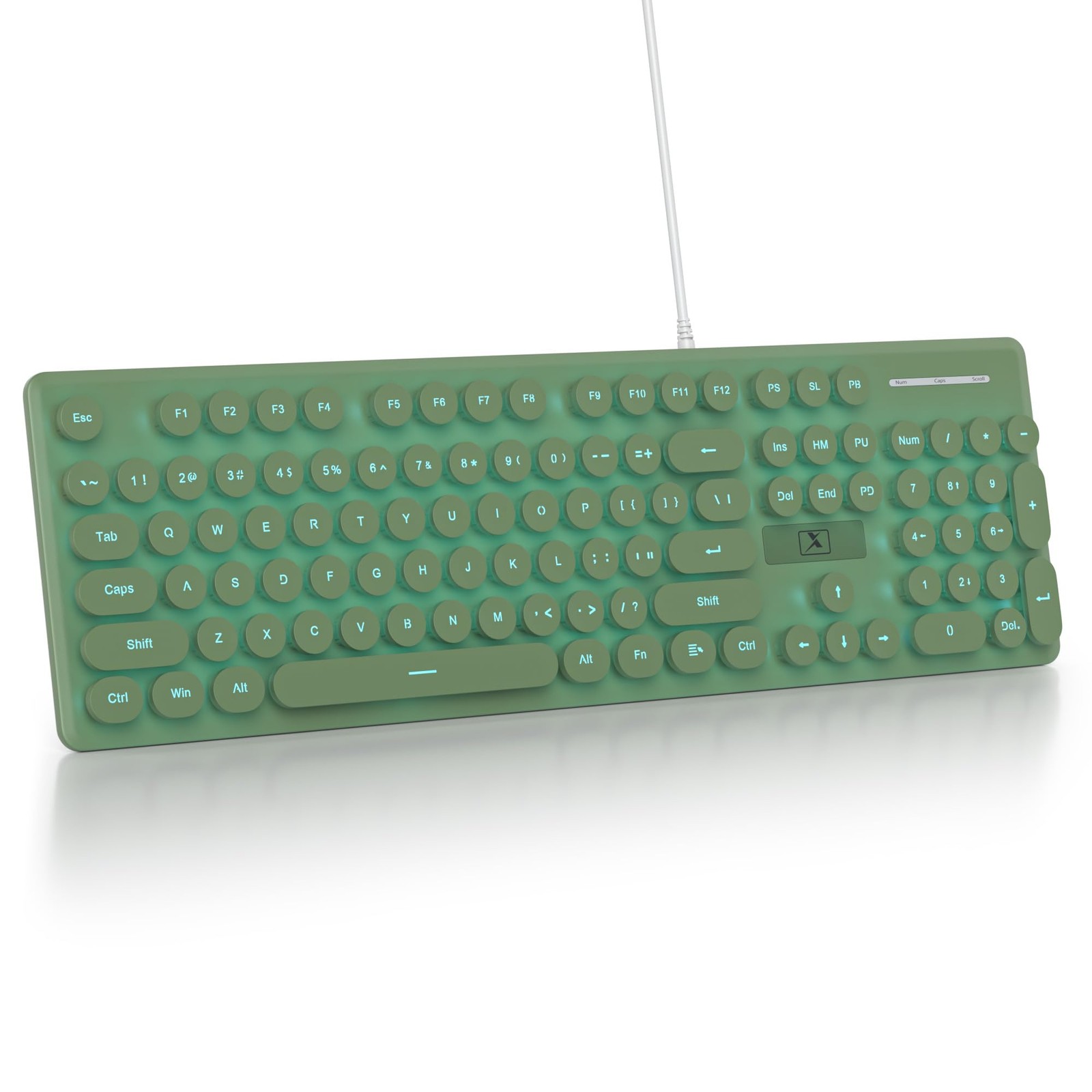 Quiet Wired Typewriter Keyboard Retro Round 104 Keys Dark Green
