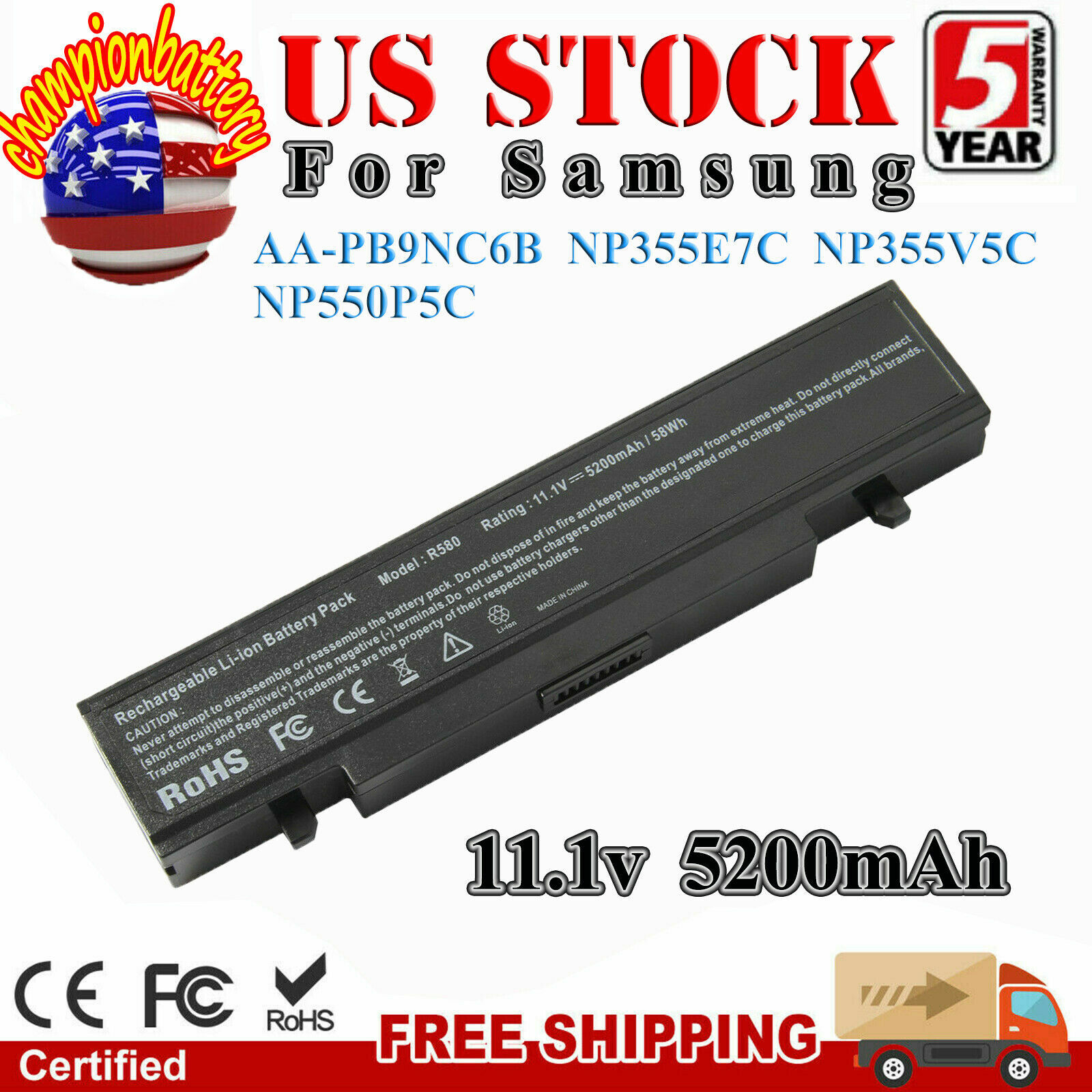 Battery For Samsung R580 R780 R730 NP550P5C NP300E5AI NP300E5C NP300E4C NP365E5C