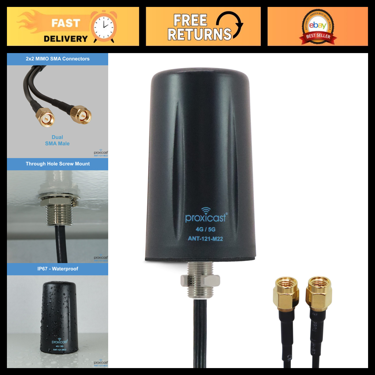 4G 5G Low Profile Panel Mount Antenna - 2x2 MIMO Signal Booster for Enhanced Con