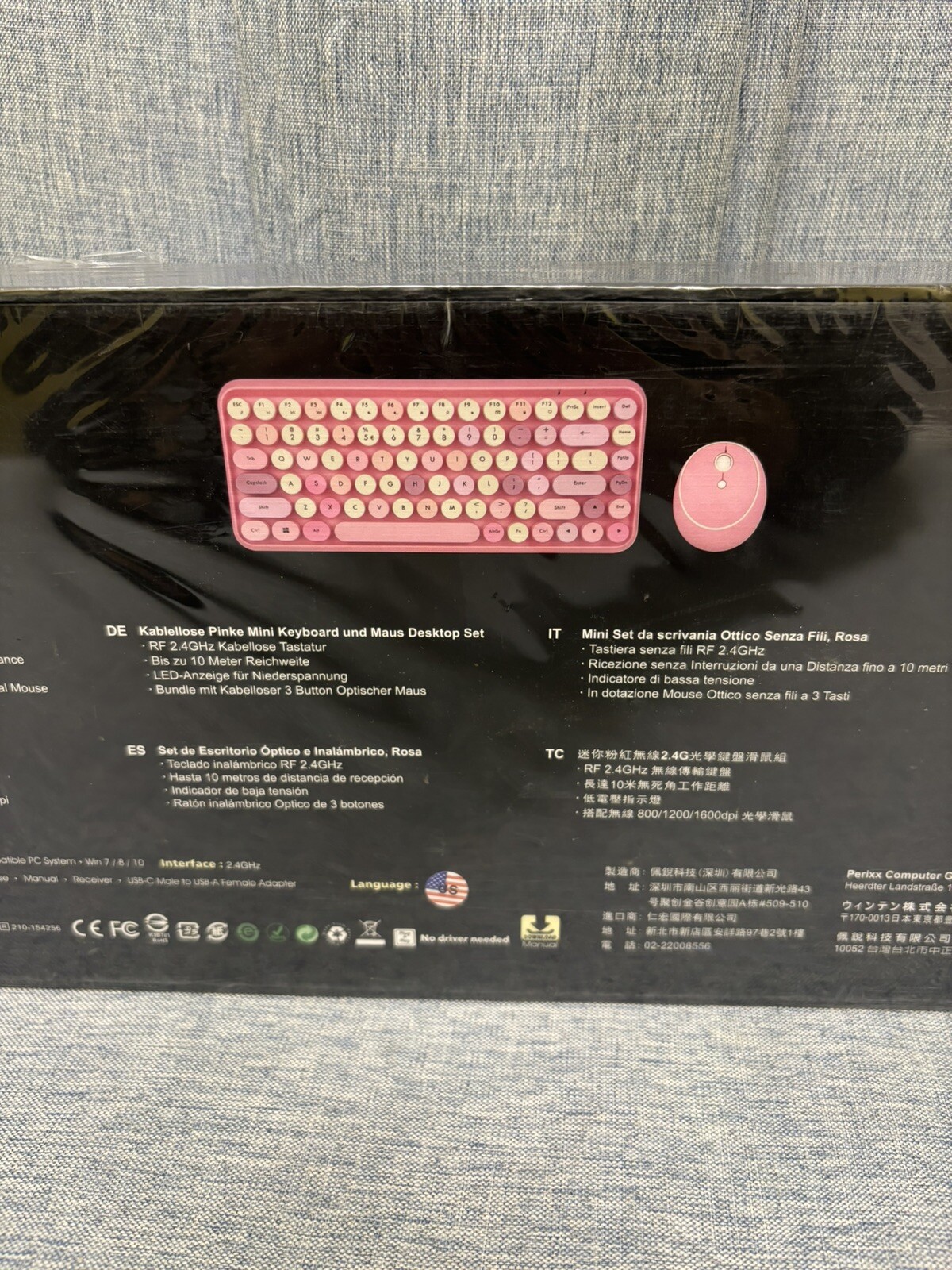PERIDUO-713 2.4GHz Wireless Typewriter Mini Keyboard Mouse Set, Round keys, Pink