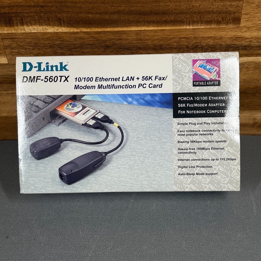 D-Link DMF-560TX PCMCIA 10/100 Ethernet 56K Fax Modem PC Card Complete Box