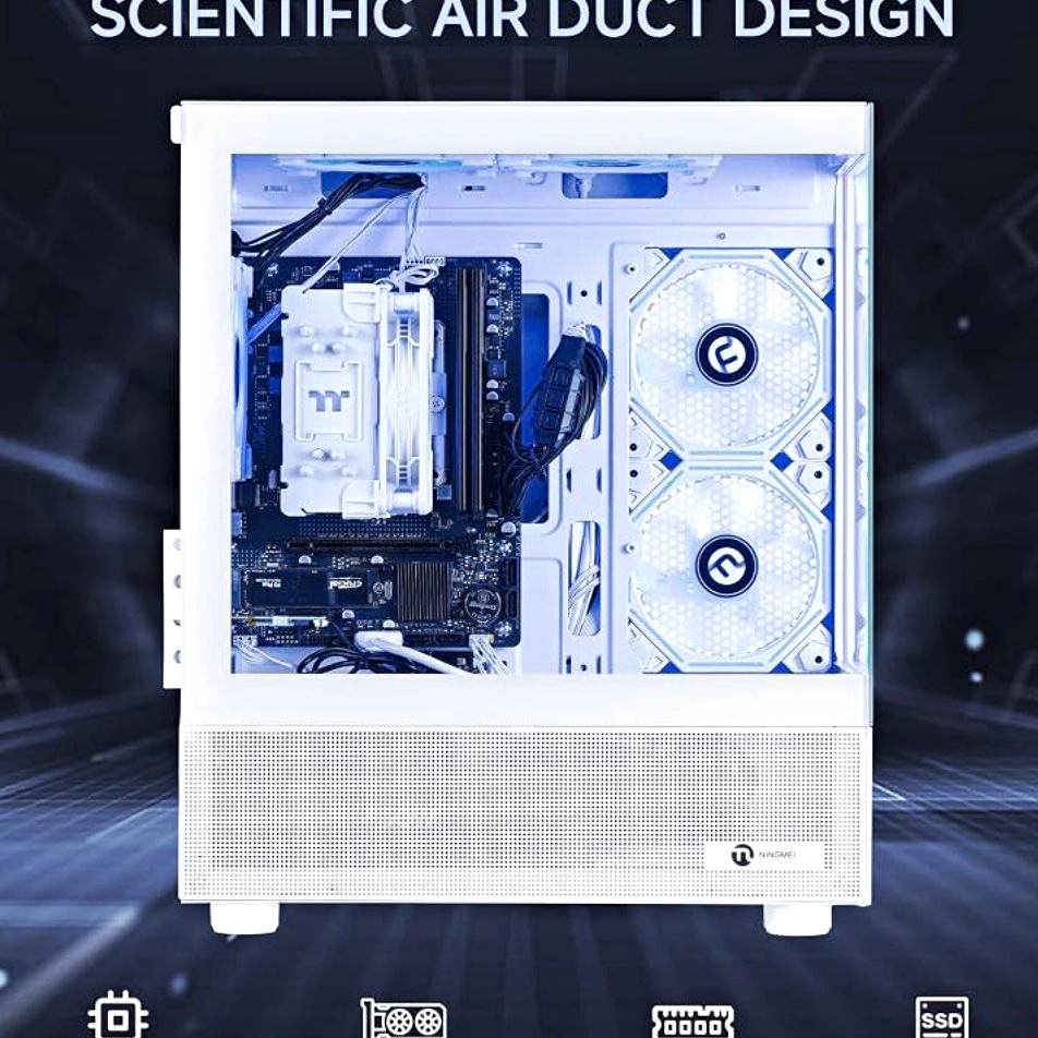 NINGMEI Desktop Tower PC Ryzen 7 5700G 16GB 1TB SSD Vega White