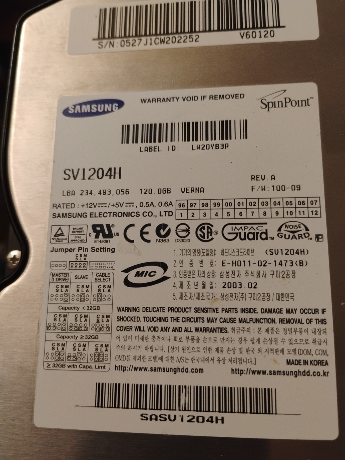 Samsung SpinPoint SV1204H 120GB IDE Hard Drive