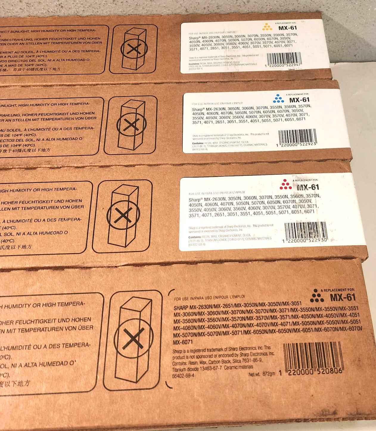 Combatible Sharp MX-61NTBC MX-61NTCA MX-61NTMA MX-61NTYA New Sealed Box Lot Of 4