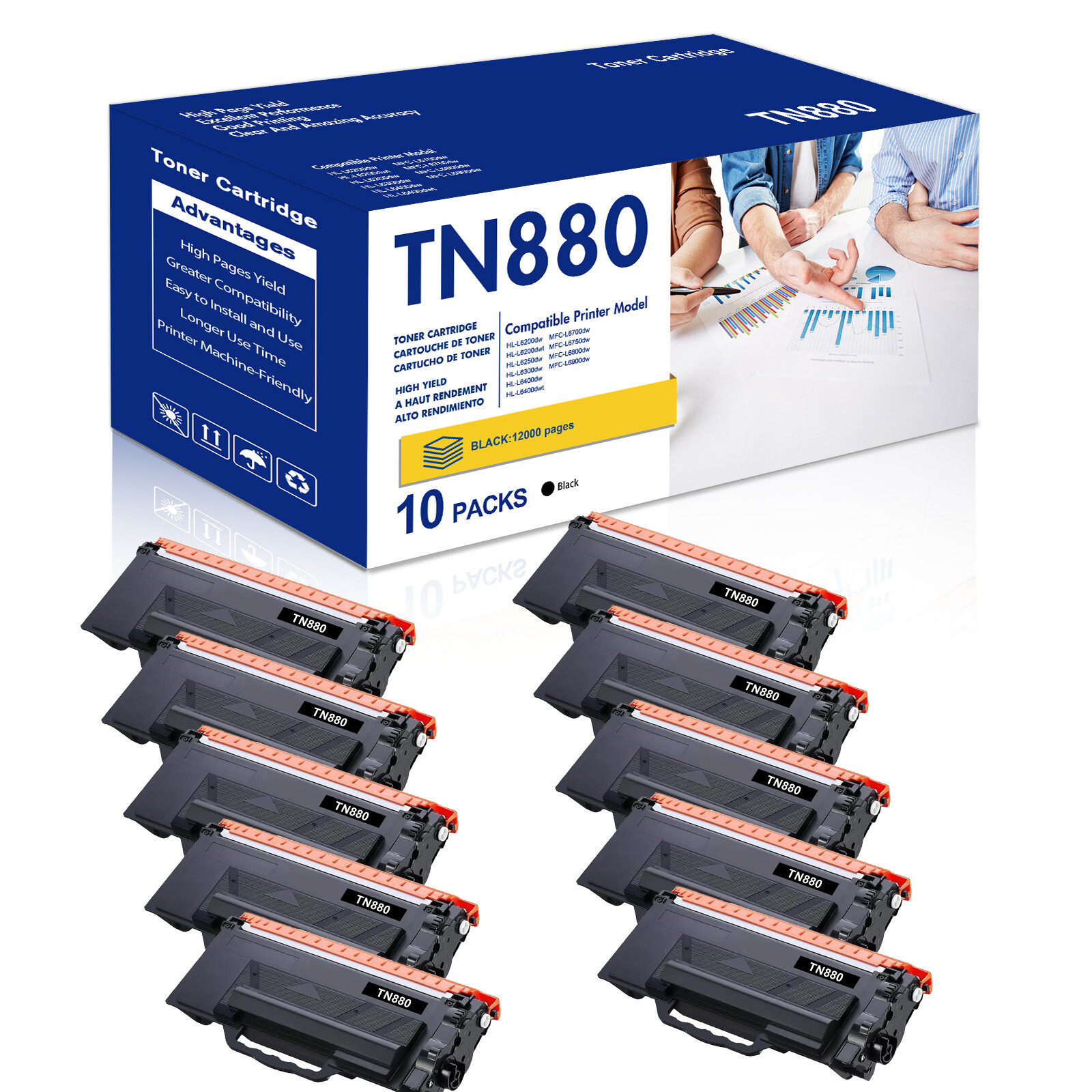 10PK TN-880 Compatible With Brother TN880 Toner HL-L6200DW L6200DWT L6300DW