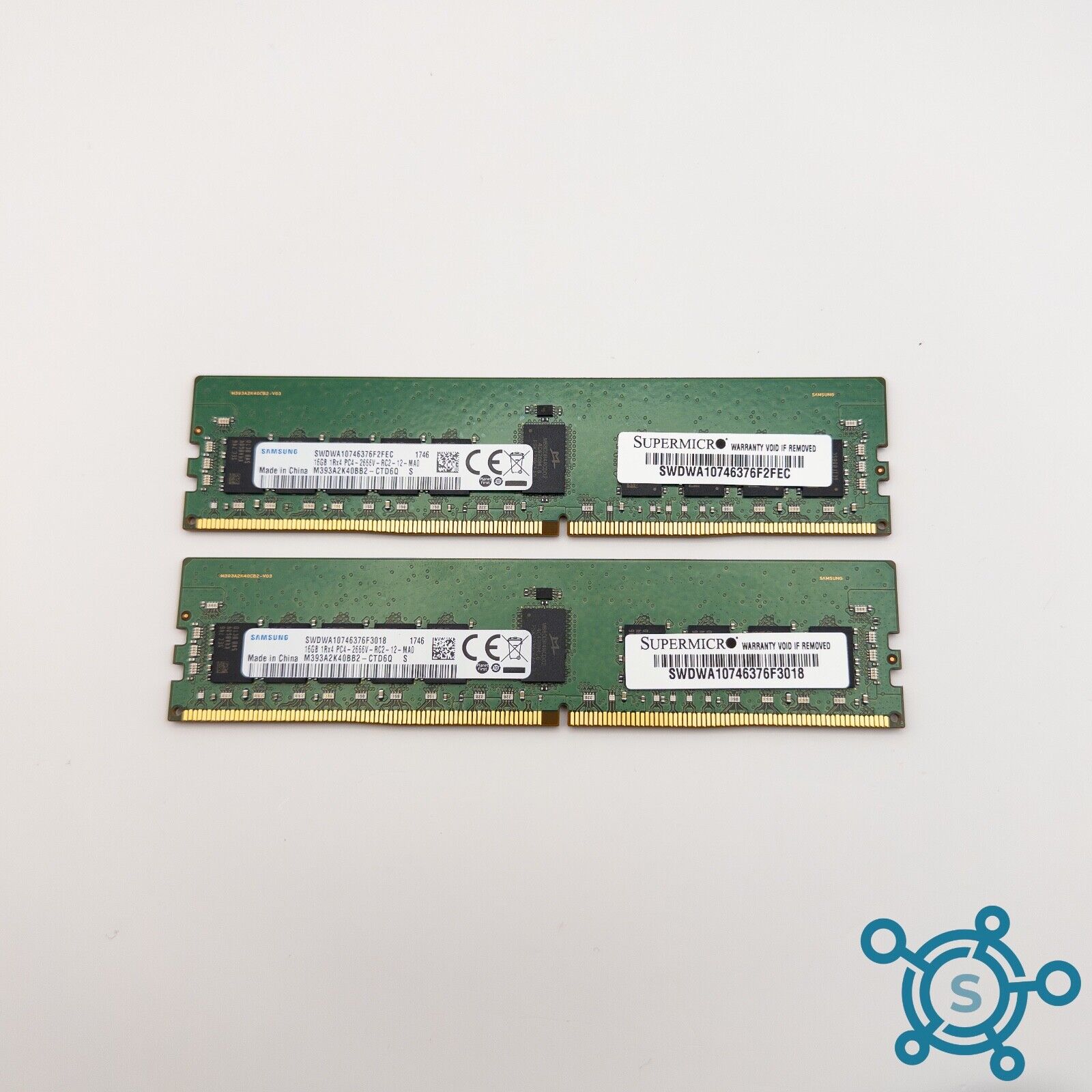 2x Samsung Supermicro 16GB DDR4-2666V ECC 1Rx4 ECC RDIMM M393A2K40BB2-CTD6Q