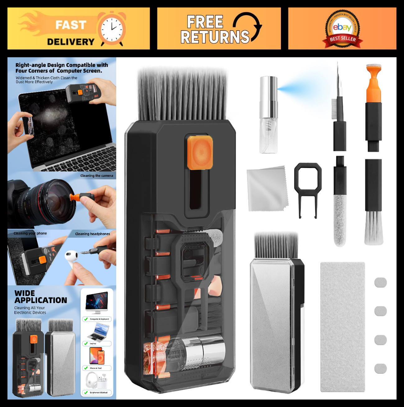 All-in-1 Keyboard Cleaner Kit - Screen-Safe Tools for Laptops & Electronics, Por