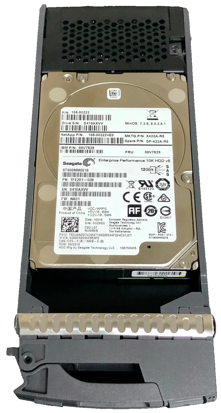 NETAPP X423A-R5 900GB 10K SAS 6GB 2.5in HDD 00V7528 108-00222+E0 SP-423A-R5