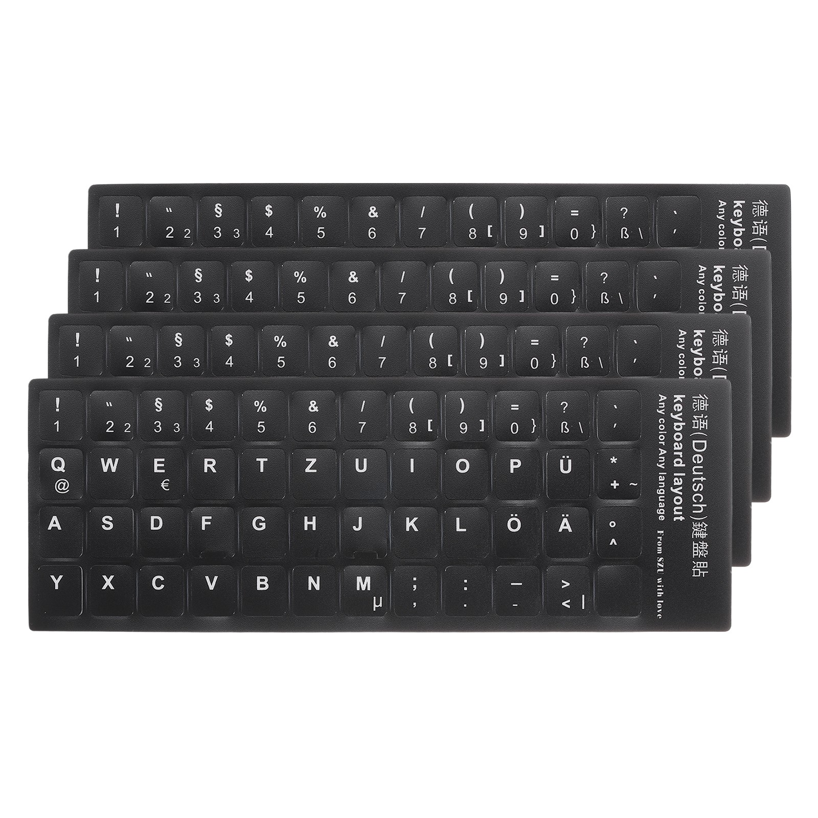 4Pcs German Keyboard Sticker Black Back White Letter Alphabet Sticker