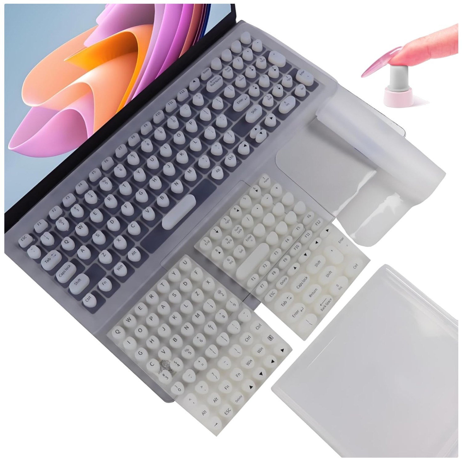 Long Nail Keyboard Stickers & Cover Set - Ideal Gift, White