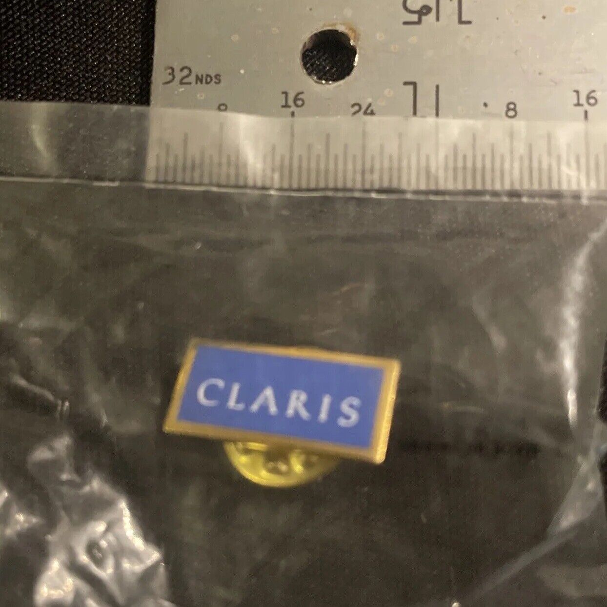 Vintage Apple Collectable: Claris Software lapel Pin Blue Gold