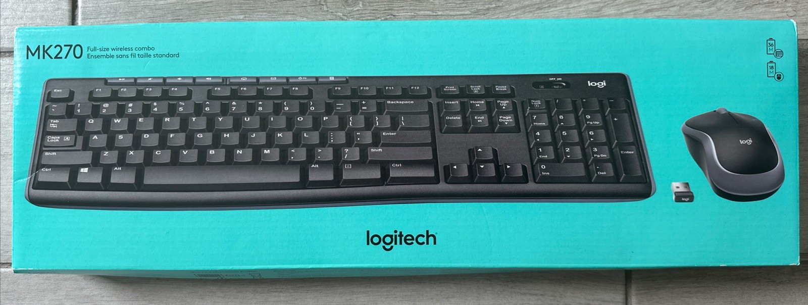 Logitech MK270 Full-Size Wireless Combo Keyboard & Mouse Black with Original Box
