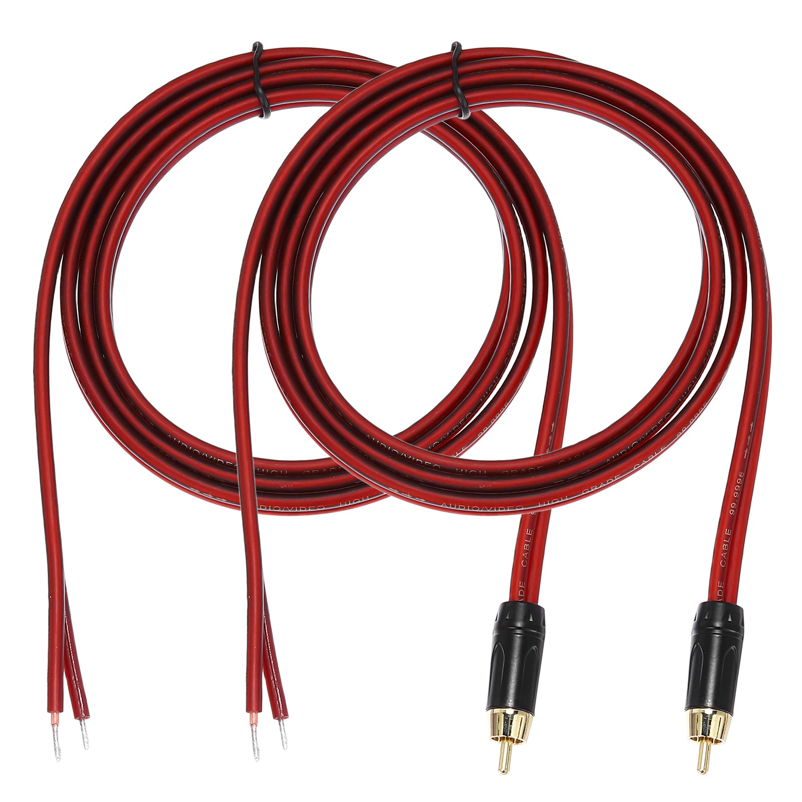 2 Pcs Gold Plated RCA Cable, 4.9ft (1.5 Meter) RCA to Bare Wire Open End