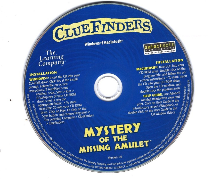 CLUEFINDERS CD MYSTERY OF THE MISSING AMULET PAPER SLEEVE PC/MAC  1999