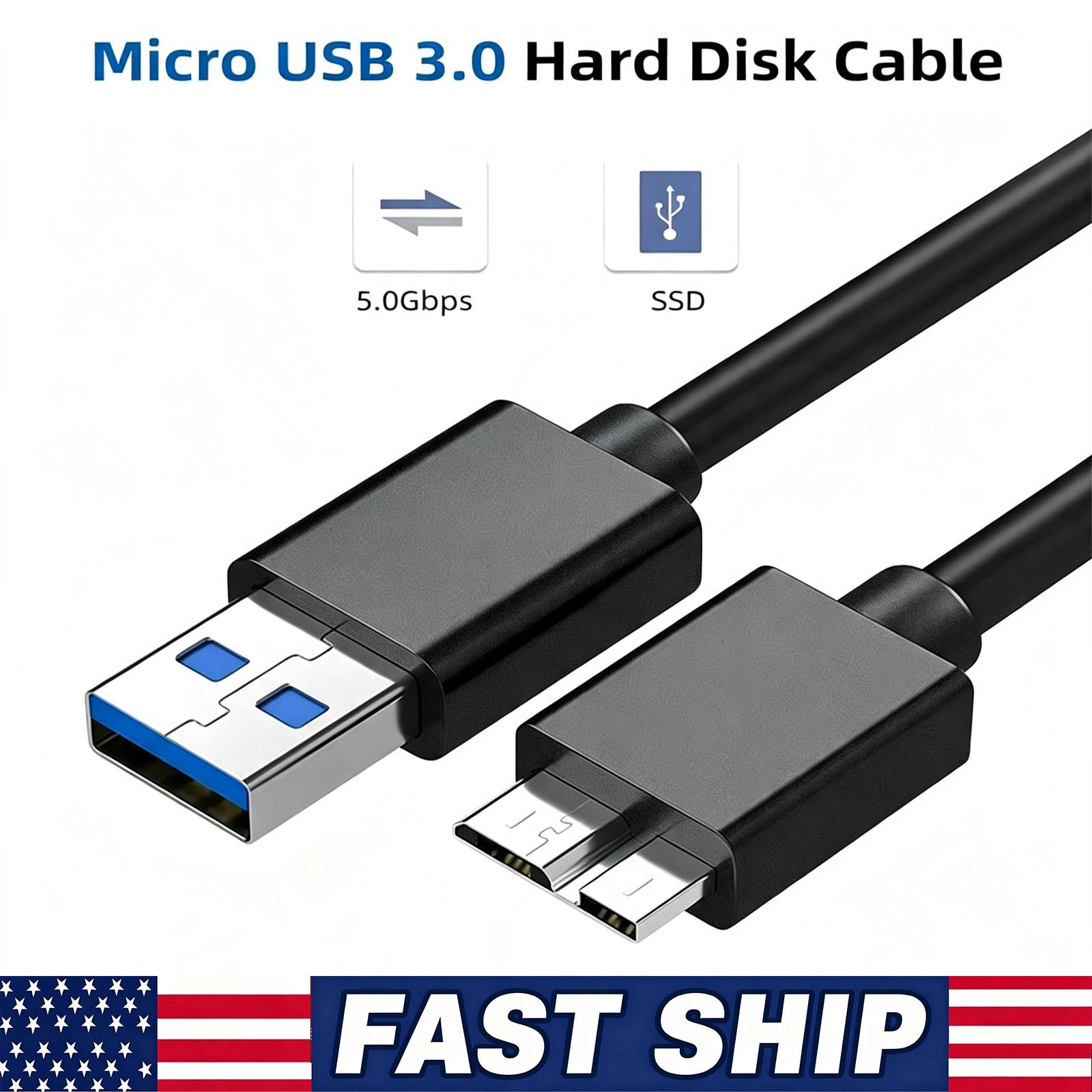 Micro USB 3.0 Cable High Speed Data SYNC For HDD External Hard Drive LOT