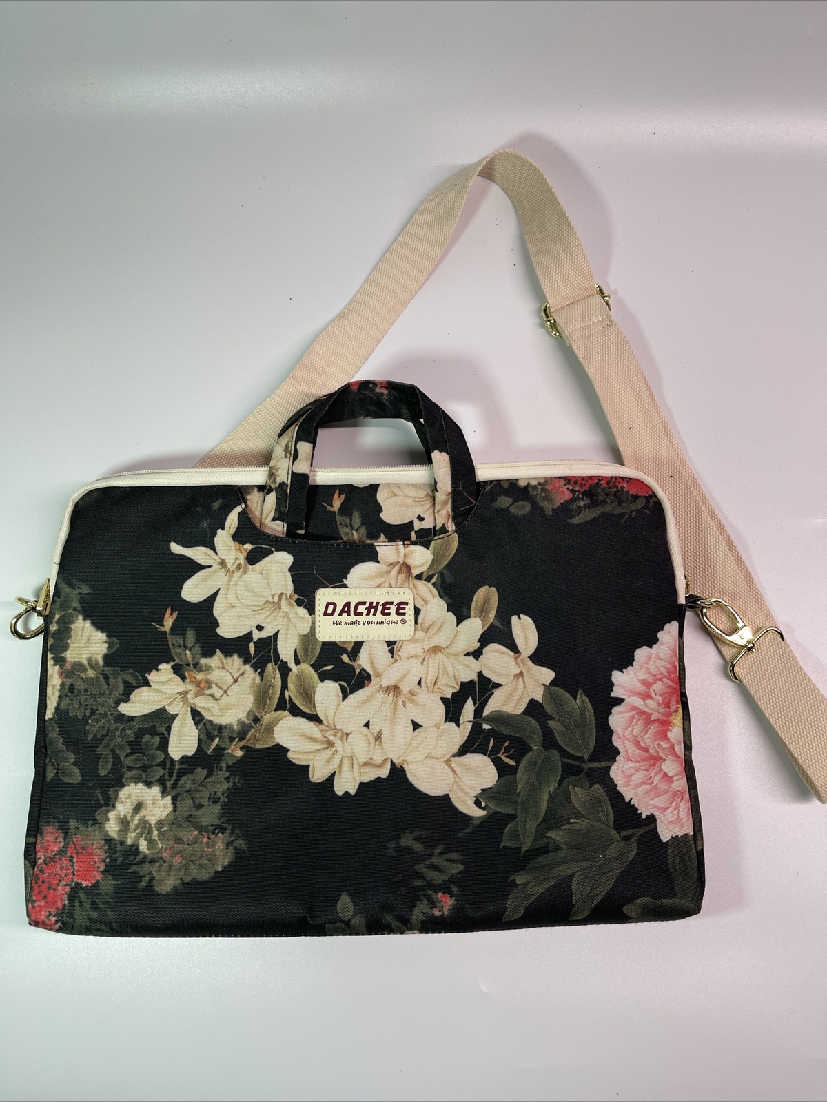 Dachee Black Peony Patten Waterproof Laptop Shoulder Messenger Bag “B”