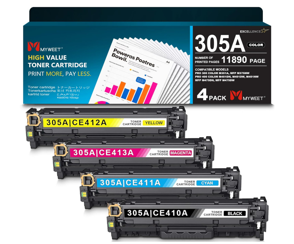 305A High Yield Toner Cartridge 4-Pack Black Cyan Magenta Yellow Replacement for