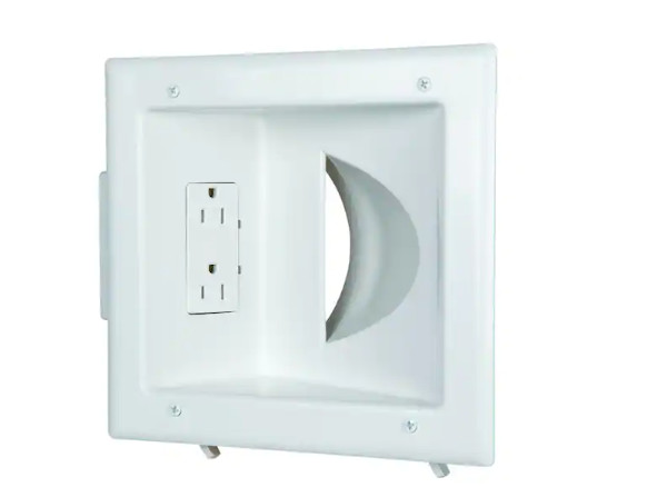 Commercial Electric Low Voltage Recessed Media Plate with Duplex Receptacle