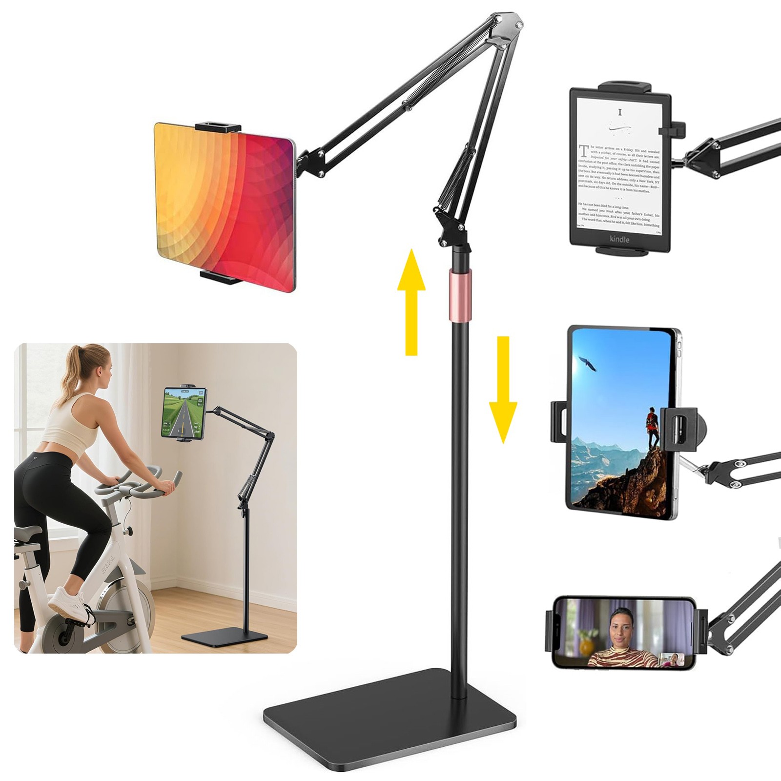69" Tablet Floor Stand Steel Holder Bracket Adjustable Phone For 4"-11" ipad