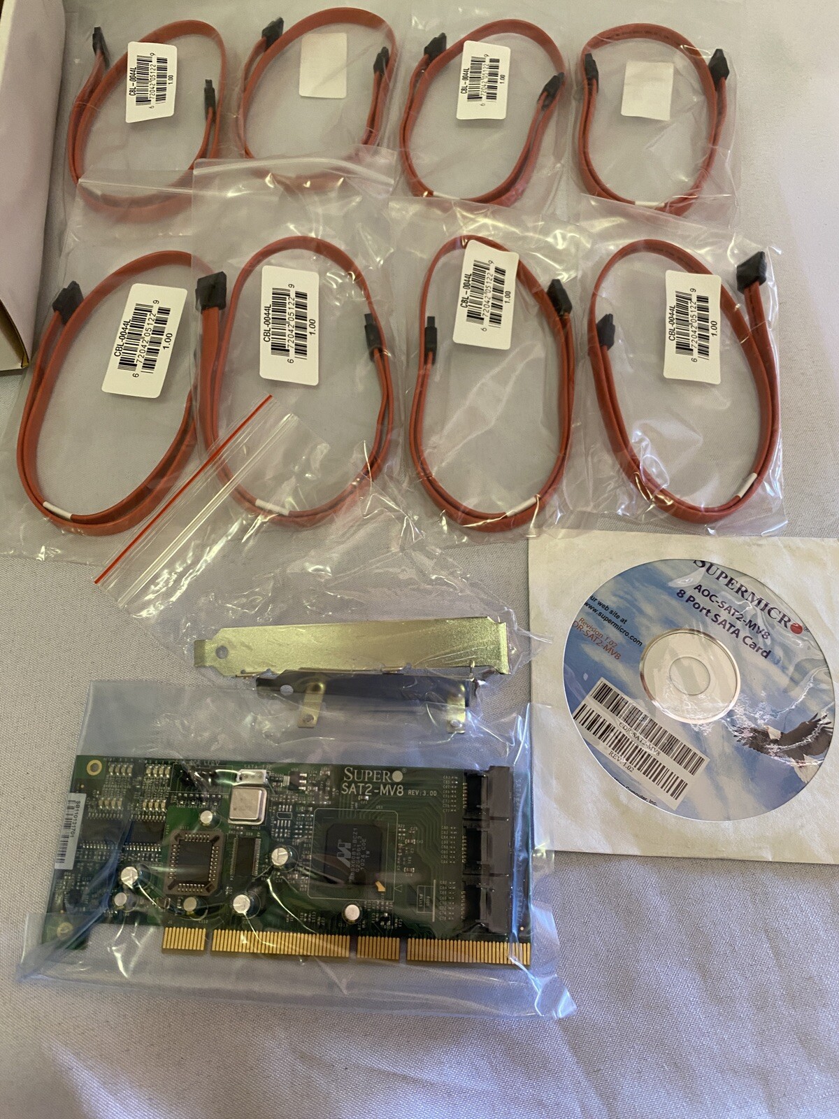 SUPERMICRO AOC-SAT2-MV8 8-PORT SATA CARD w SATA CABLES AND DRIVER CD Low Profile
