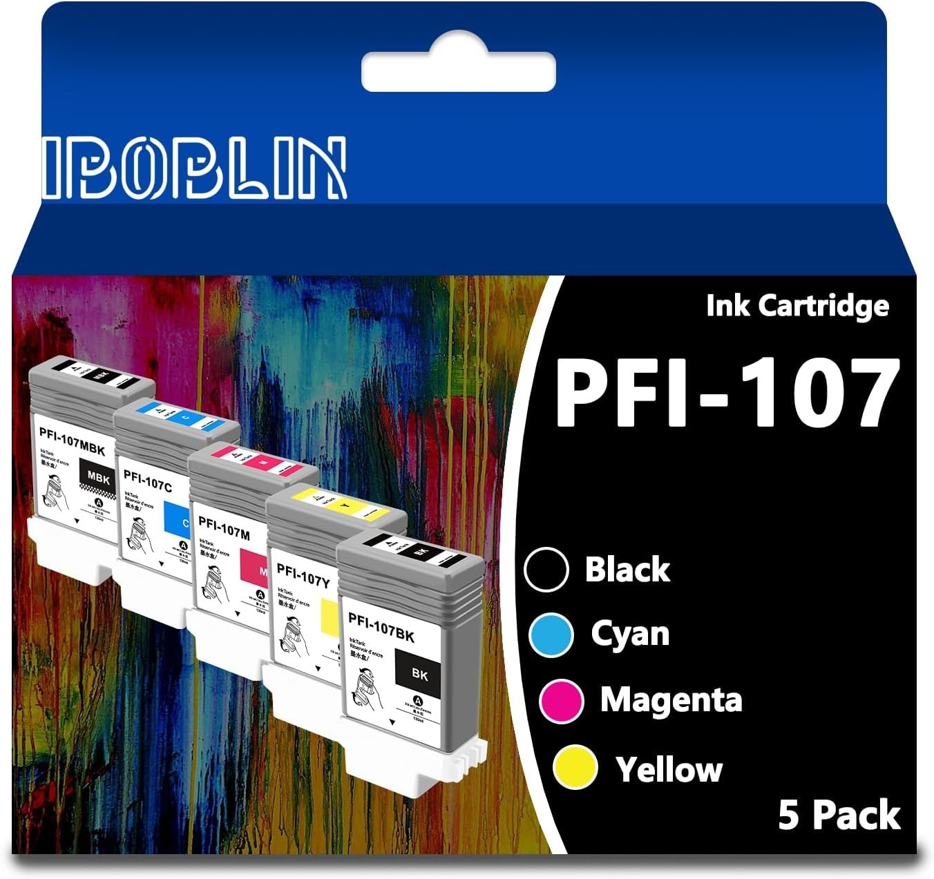 PFI-107 Ink Cartridge 5 Pack Compatible Canon iPF670 iPF680 iPF685 iPF770