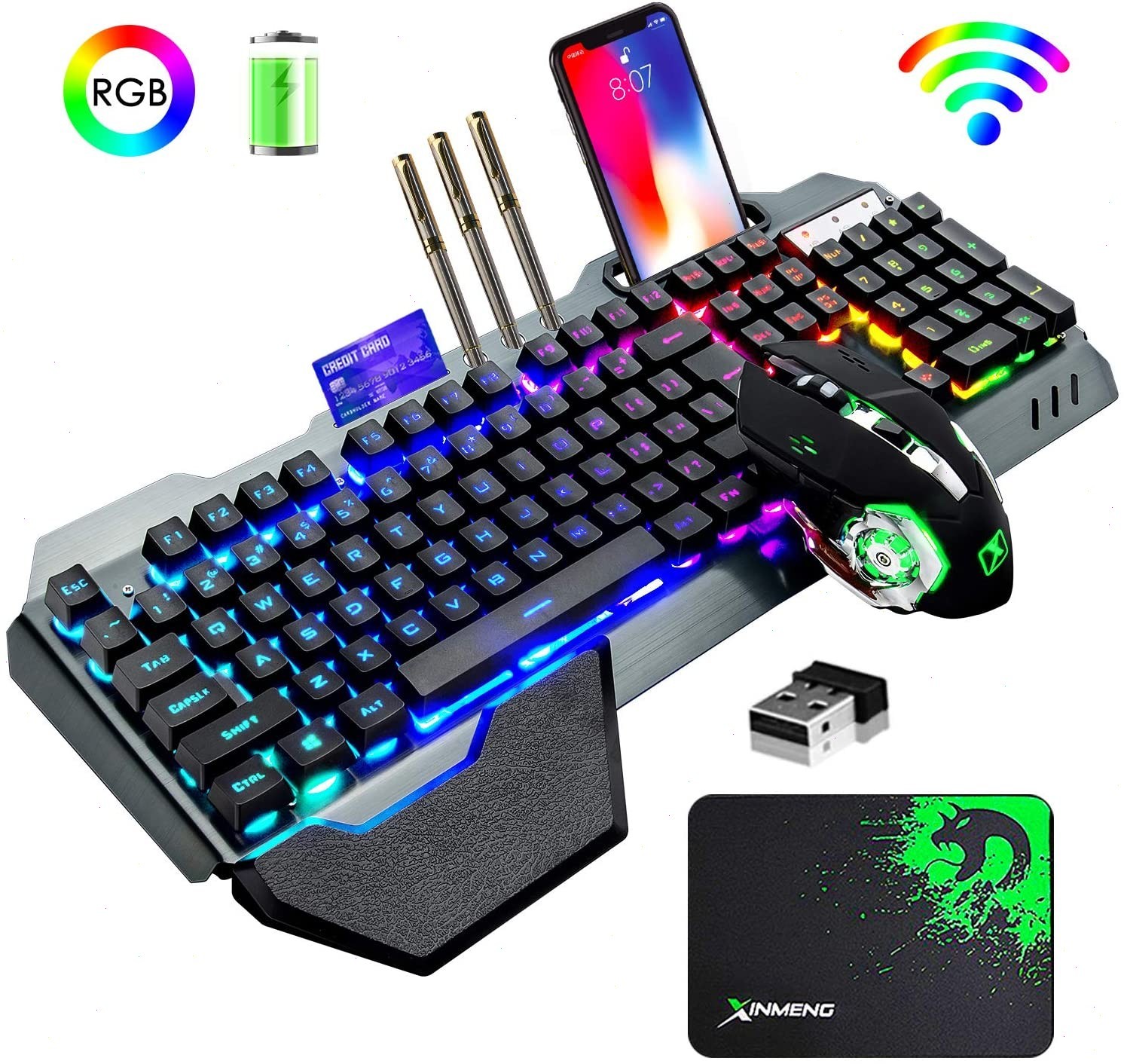 Wireless Gaming Keyboard and Mouse Backlit Rechargeable 104 Keys For PC PS4 PS5