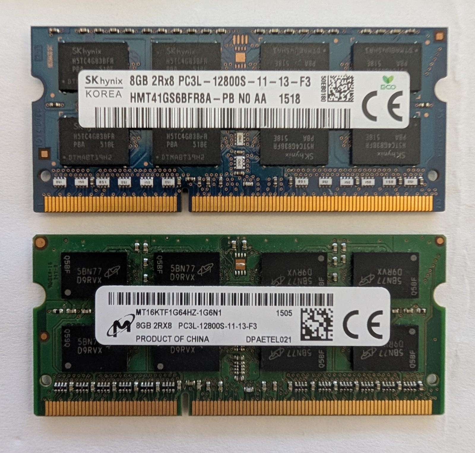 SK Hynix / Micron 16GB Kit (2x8GB) DDR3L 1600 PC3L-12800S SODIMM Laptop RAM