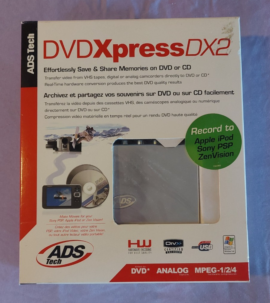 ADS Tech DVD Xpress DX2 USBAV-709-EF Video Transfer Converter DVD CD Apple Sony