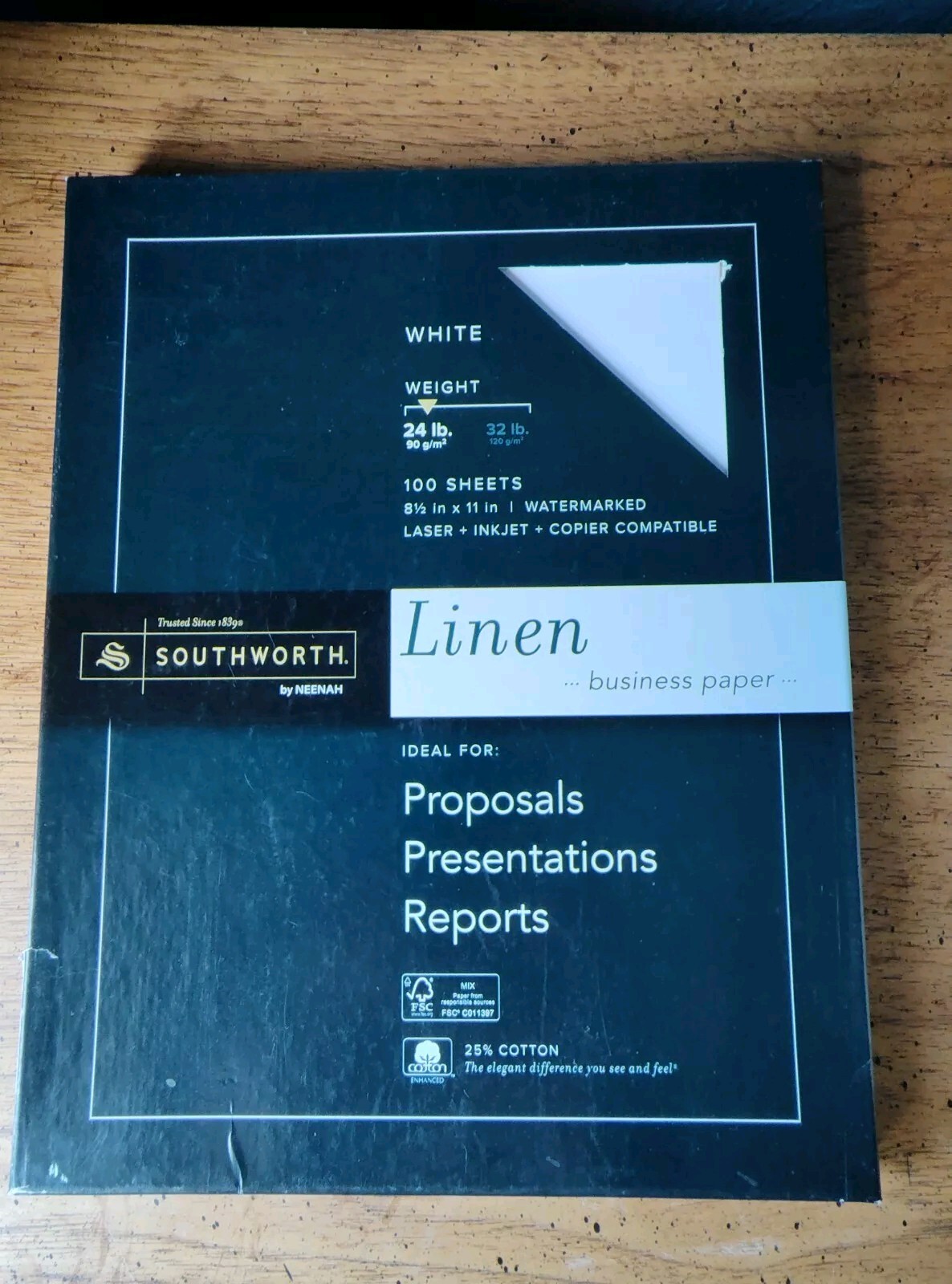 Southworth 25% Cotton Linen Copy/Inkjet/Laser 24 lbs Letter White ~90 Sheets 