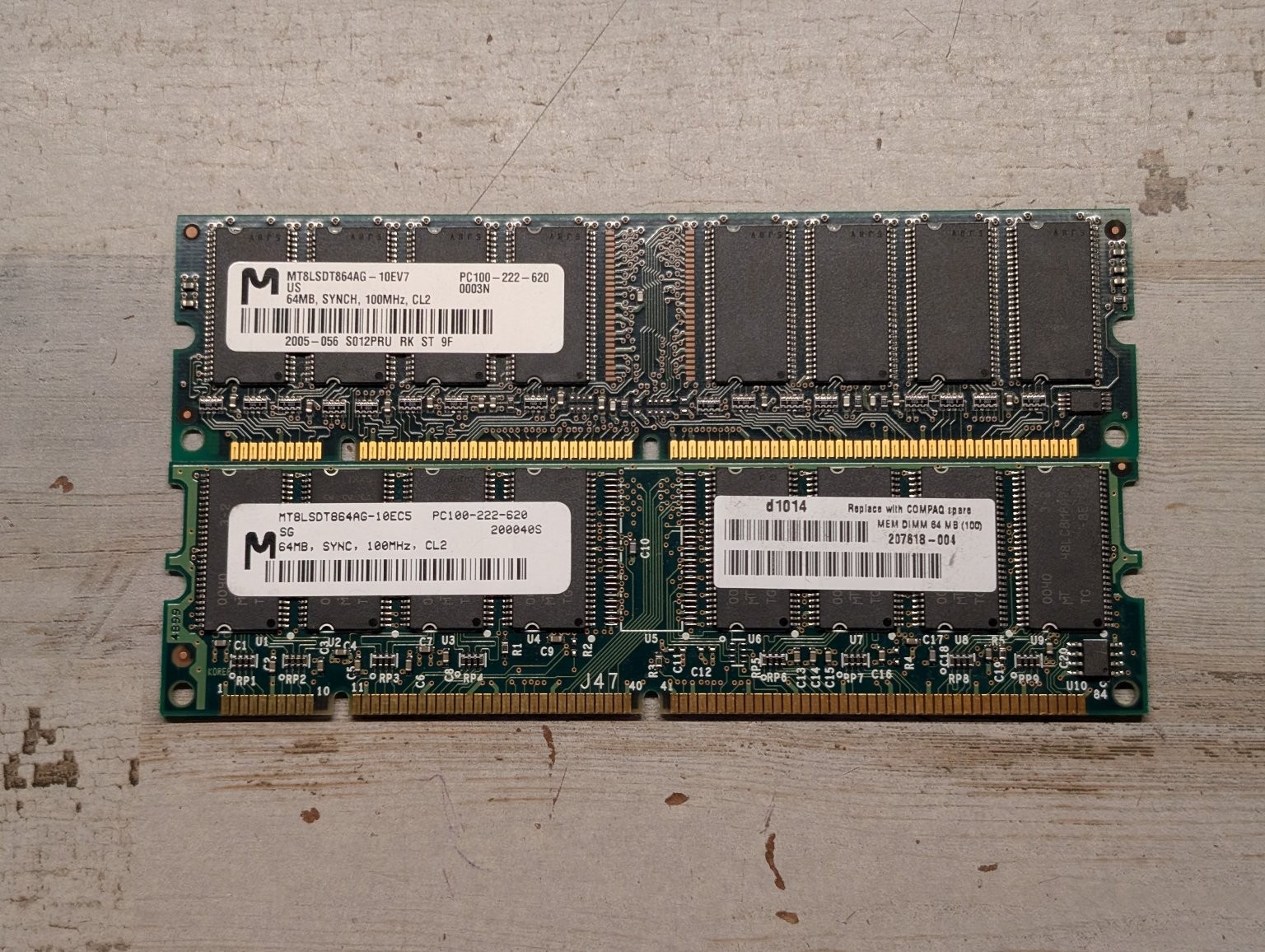 Lot Micron 128MB (2x64MB) PC100 Sdram Dimm Memory Vintage PC PC100-222-620