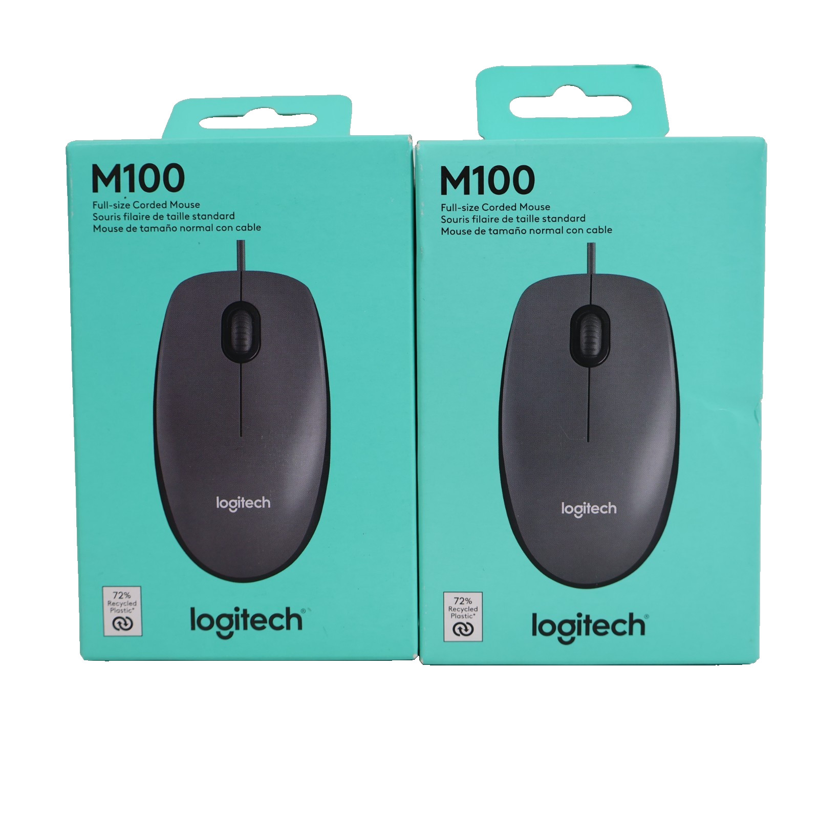2 PACK Logitech M100 Corded Optical Mouse, USB 2.0, Left/Right Hand Use, Black
