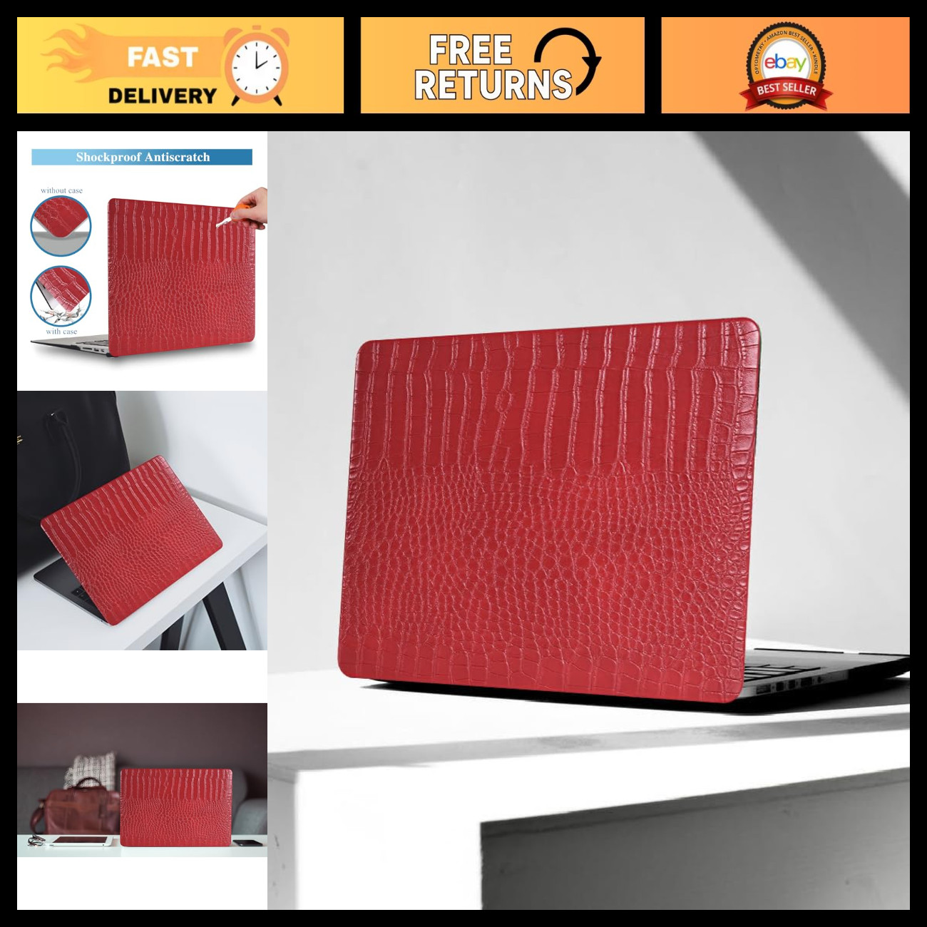 Crocodile Texture Case for MacBook Air 13" (2022-2026) - Logo Cutout, Slim Fit