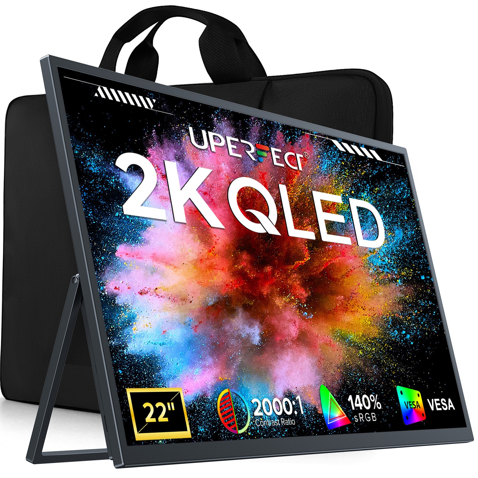 UPERFECT 22'' 2K Portable Monitor Computer Display HDMI Dual Type C For Laptop