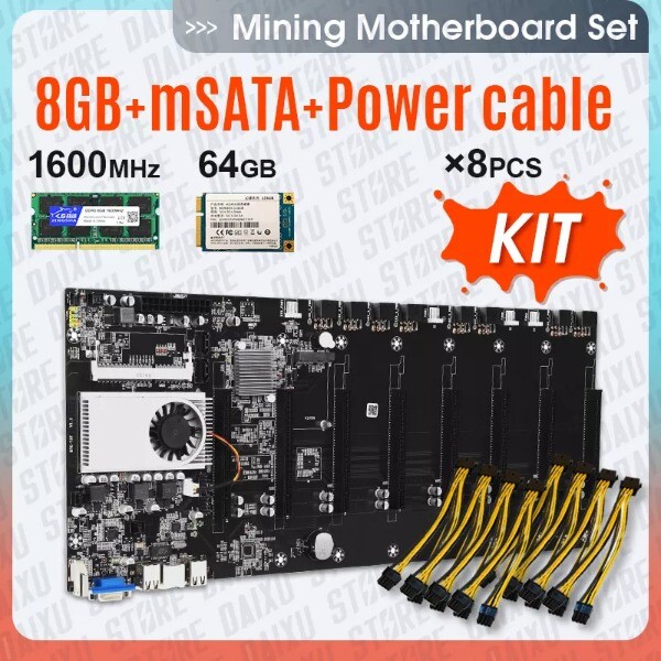 BTC-37 Crypto Mining Machine Motherboard CPU Set 8 PCI Slot DDR3 Full Set ETH