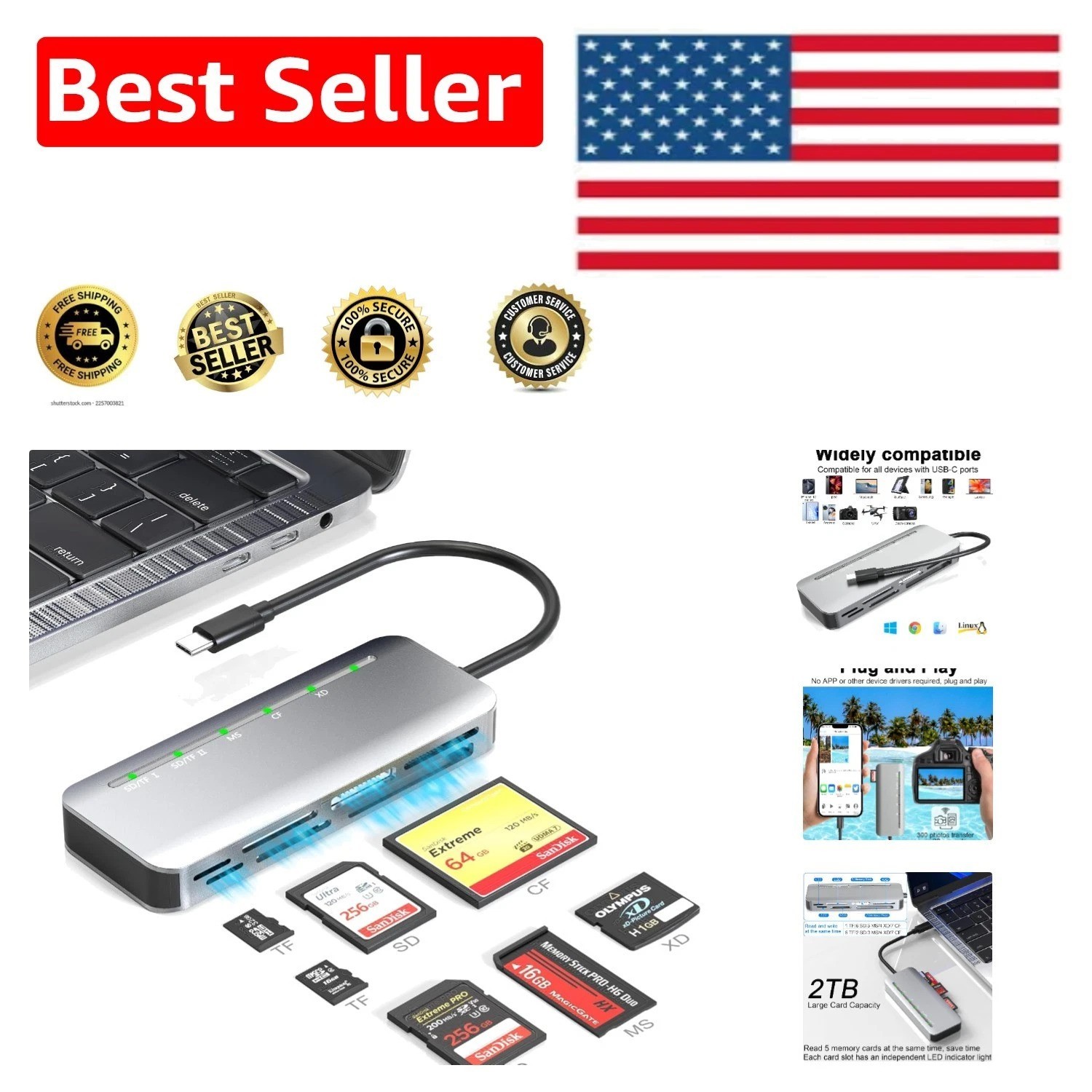 Compact 7-in-1 USB-C Card Reader: Easy Data Transfer for All Your Devices