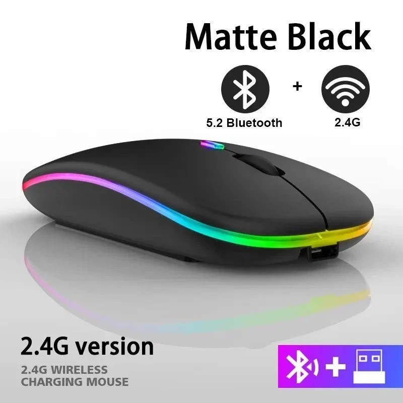 2.4GHz Wireless Optical Mouse USB Rechargeable RGB Cordless Mice For PC Laptop