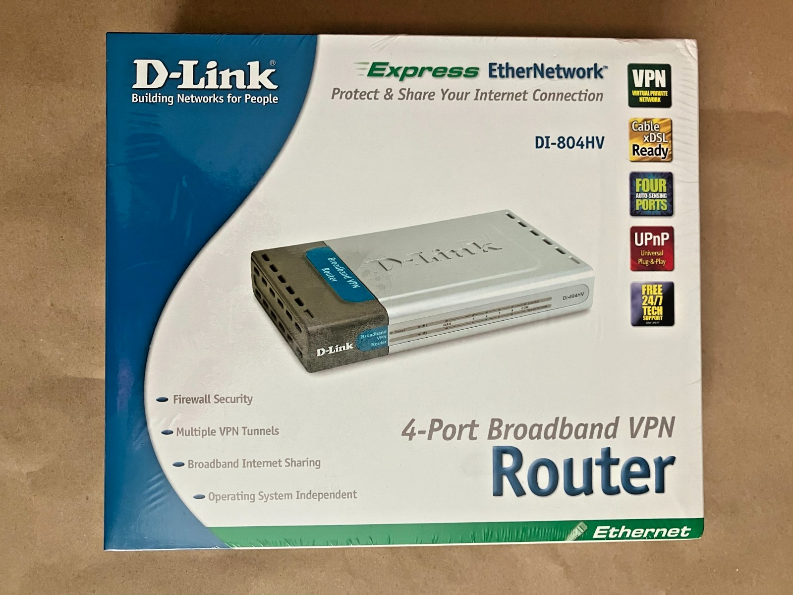 New in Box D-Link 4 Port Broadband VPN Router with Ethernet Cable DI-804HV