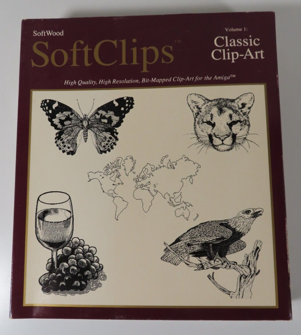 SoftClips Volume 1-4 Classic Clip-Art 1990 SoftWood Commodore Amiga *READ*