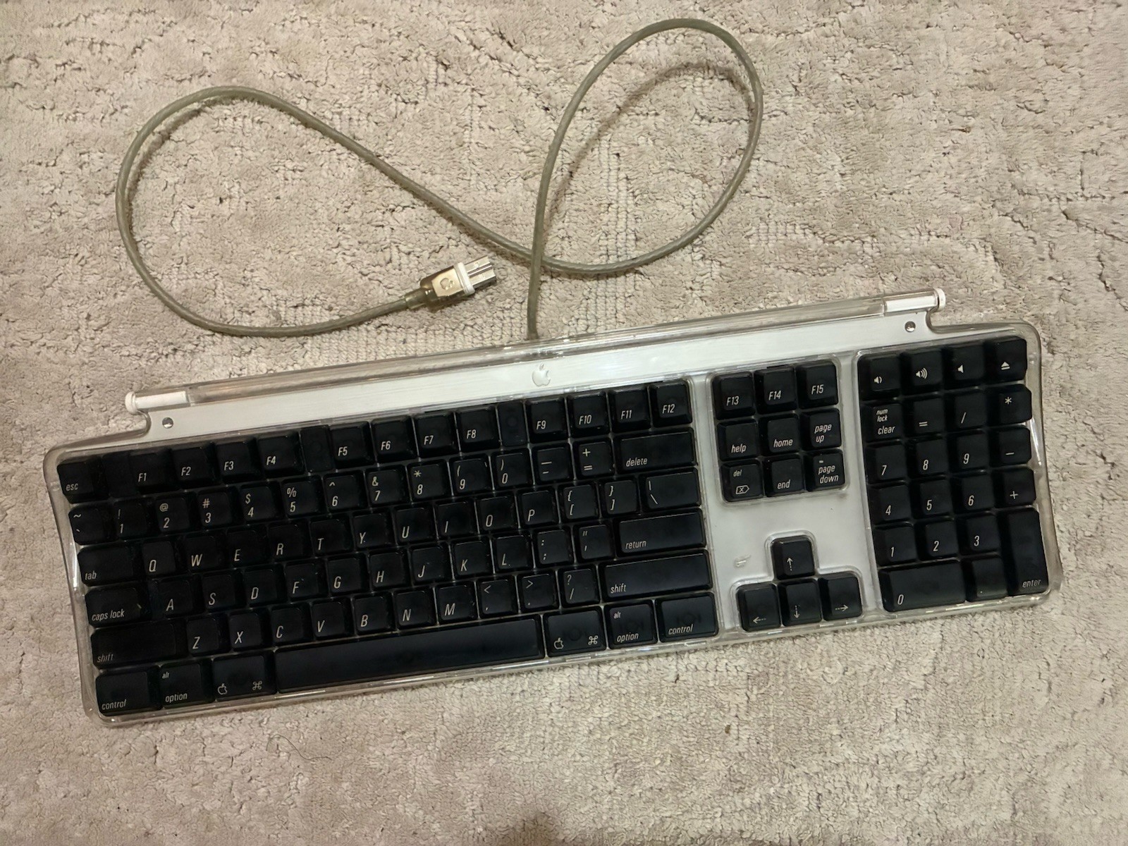 Vintage Apple Pro Keyboard M7803 USB Wired Mac Accessory -Clear w/Black Keys